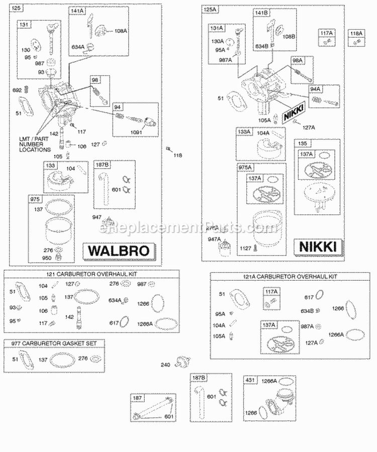 Carburetor Fuel Supply Kit-Carburetor Overhaul Diagram and Parts List for 283H07-0105-E1  Briggs and Stratton Engine